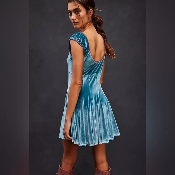 Free People Blue Velvet Rose Marie Mini Dress XS - Picture 4 of 11